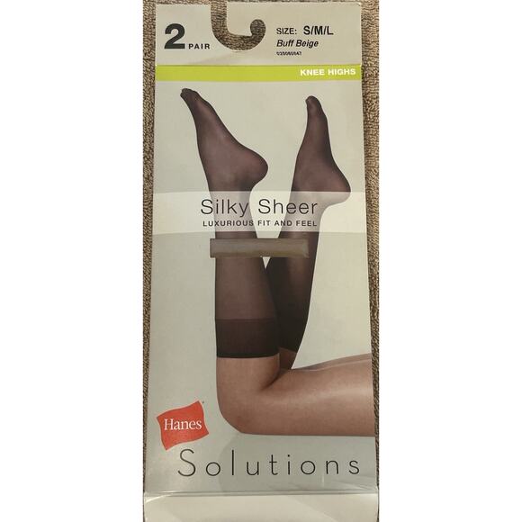 NIB Hanes 2- Pair Silky Sheer Knee Highs Buff Beige Hoisery size S/M/L - Picture 1 of 2
